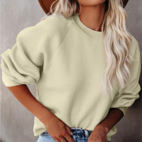 Beige Crew Neck Raglan Sleeve Sweatshirt - Picture 2 of 11